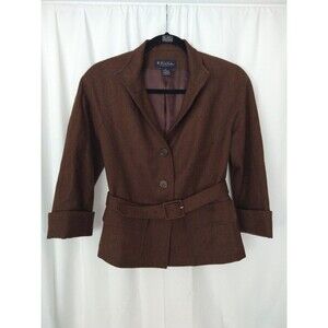 Brooks Brothers Coat Women's Size 4 Brown Wool & Cashmere Button Up With Belt